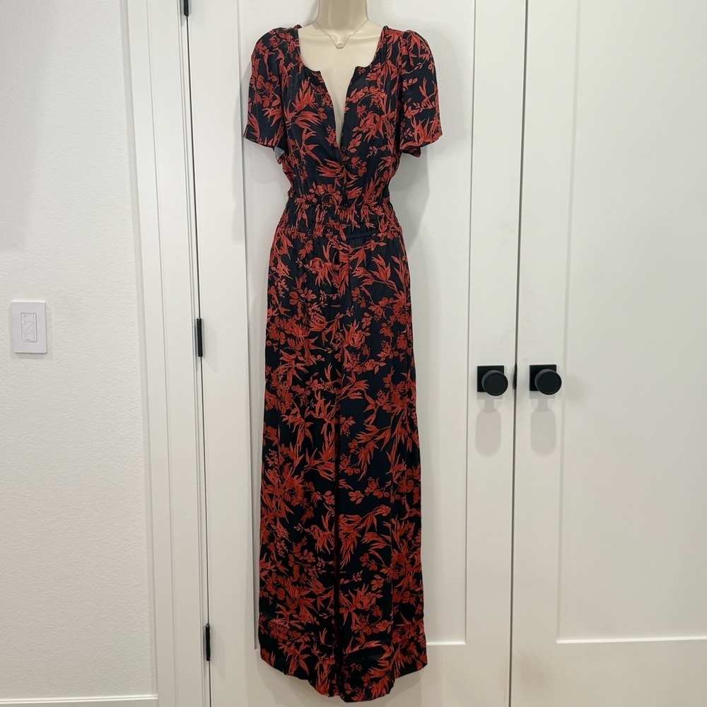 Anthropologie The Somerset Floral Jumpsuit Satin Red Small Wedding Festival Chic - Picture 6 of 15